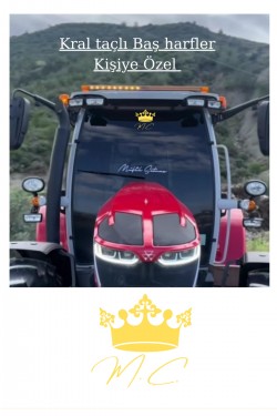 Taçlı isim baş harfleri 25x25 özel yazı traktör Erkunt sticker case tümosan massey