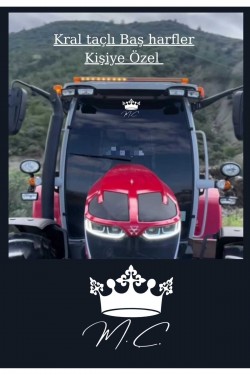 Taçlı isim baş harfleri 25x25 özel yazı traktör Erkunt sticker case tümosan massey