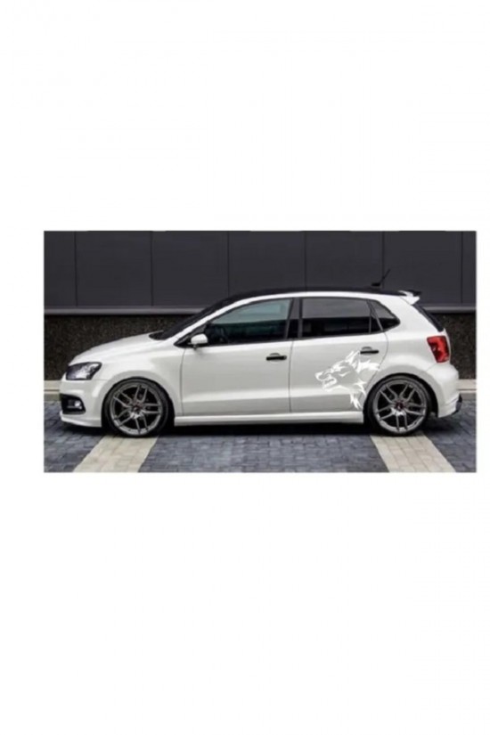 Araç Yanı Modifiye Kurt Kafası Sticker Yapışkan Golf Polo Opel Honda Bmw