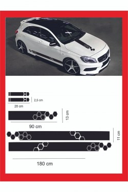 Marşpiyel,kaput,yan Ayna Sticker 5 Li Set 180*11cm , 20*2,5cm , 1 Adet 90*13cm Oto Sticker