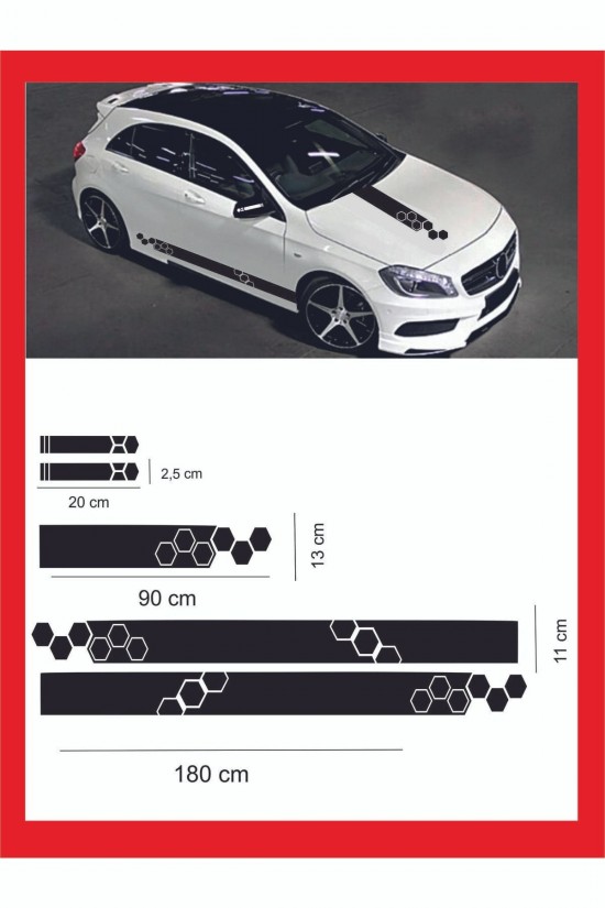 Marşpiyel,kaput,yan Ayna Sticker 5 Li Set 180*11cm , 20*2,5cm , 1 Adet 90*13cm Oto Sticker