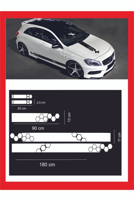 Marşpiyel,kaput,yan Ayna Sticker 5 Li Set 180*11cm , 20*2,5cm , 1 Adet 90*13cm Oto Sticker
