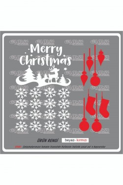 yavru ceylan doğa mutlu yıllar kar çorabı kırmızı beyaz yılbaşı sticker süs cam kar tanesi