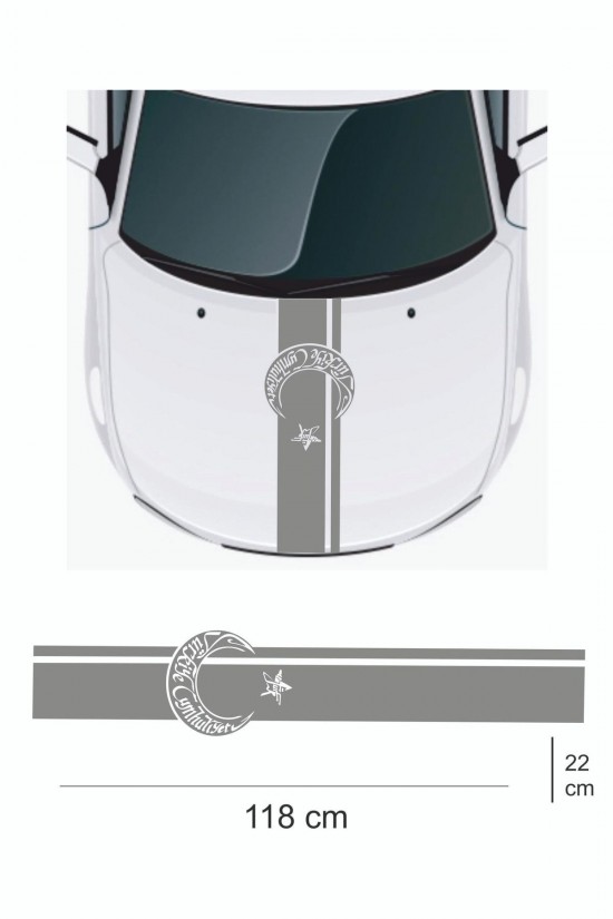 Sticker 118x22 Cm - Türkiye Cumhuriyeti Atatürk Yazılı - Uzun Kaput Oto Sticker - Araba Çıkartma