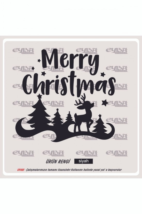 Merry cristimas yavru ceylan yılbaşı sticker süs cam kar tanesi yapıştırma