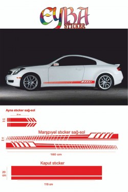 Marşpiyel,kaput,yan Ayna Oto Sticker - Araba Sticker - 5 Parça- 180x10 Cm,118x20cm,20x2,5cm Sport2