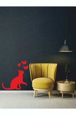 Kedi Sticker Duvar Dekorasyonu-40x30 Cm - Home Sticker - Duvar Sticker