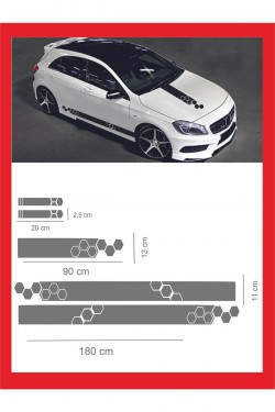 Marşpiyel,kaput,yan Ayna Sticker 5 Li Set 180*11cm , 20*2,5cm , 1 Adet 90*13cm Oto Sticker