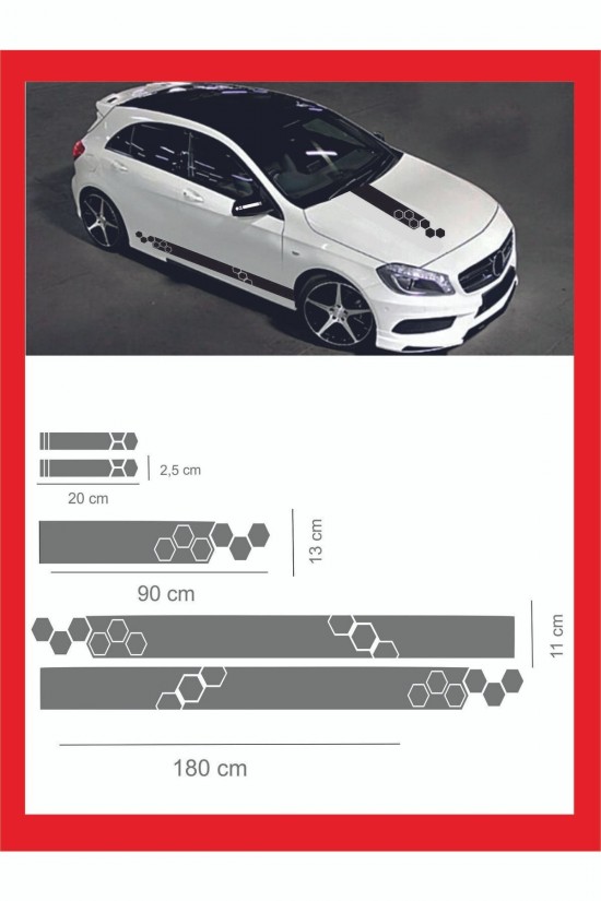 Marşpiyel,kaput,yan Ayna Sticker 5 Li Set 180*11cm , 20*2,5cm , 1 Adet 90*13cm Oto Sticker