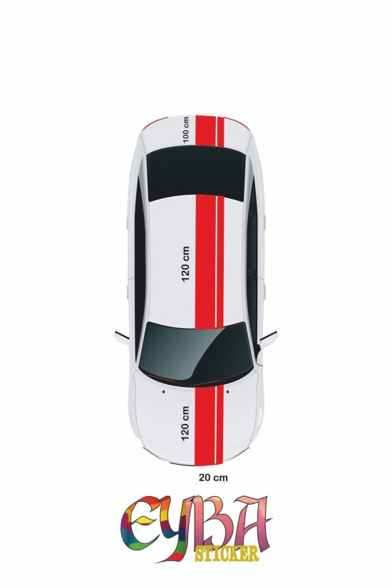 3 Parça Çift Şerit Oto Sticker - Araba Sticker - 20x120 Cm (2 Adet) 20x100 Cm (1 Adet)