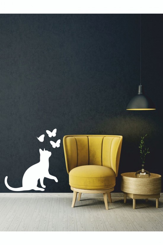 Kedi Sticker Duvar Dekorasyonu-40x30 Cm - Home Sticker - Duvar Sticker