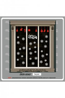 Yılbaşı 2024 Cam Süsü Sticker Etiket Yeni Yıl Kar Tanesi(60 PARÇA)