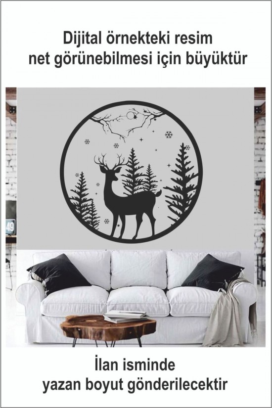 Geyik Doğa Çam 60 Cm Duvar Sticker - Oto Sticker - Yılbaşı Süsü