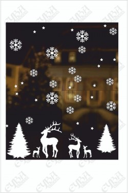 Yılbaşı Süslemesi Sticker Çam Kar Geyik 65 Parça Set