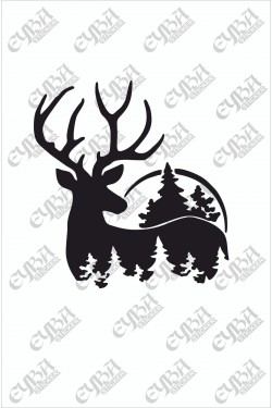 Geyik Çam Doğa Yılbaşı Süslemesi -duvar Dekorasyon Sticker 73x69cm Beyaz Renk