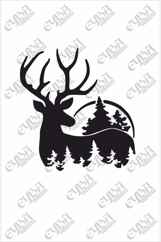 Geyik Çam Doğa Yılbaşı Süslemesi -duvar Dekorasyon Sticker 73x69cm Beyaz Renk