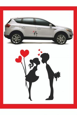 Yeni Trend 18*15cm Balonlu Kalpli Öpüşen Çocuklar Sticker - Oto Sticker -