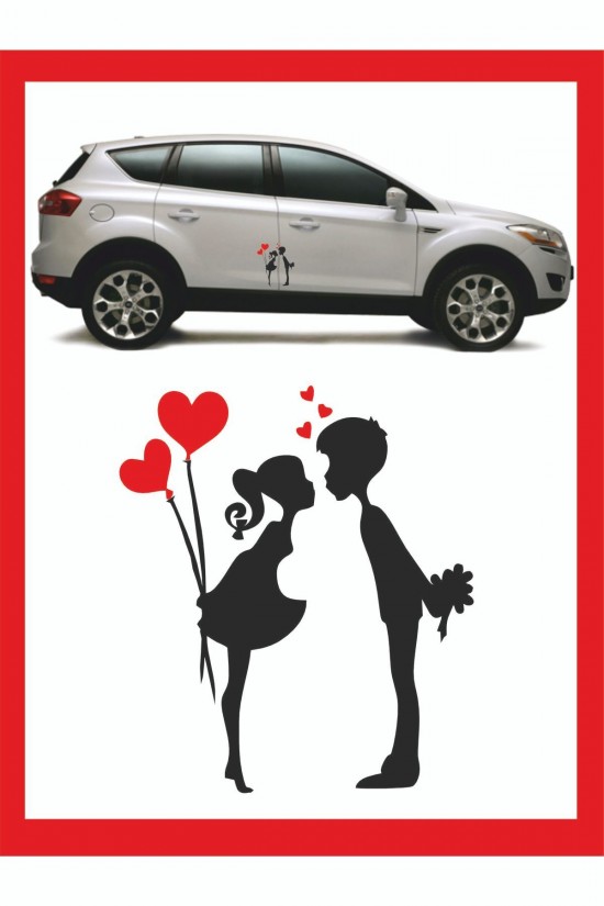 Yeni Trend 18*15cm Balonlu Kalpli Öpüşen Çocuklar Sticker - Oto Sticker -