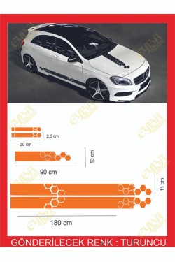 Marşpiyel,kaput,yan Ayna Sticker 5 Li Set 180*11cm , 20*2,5cm , 1 Adet 90*13cm Oto Sticker