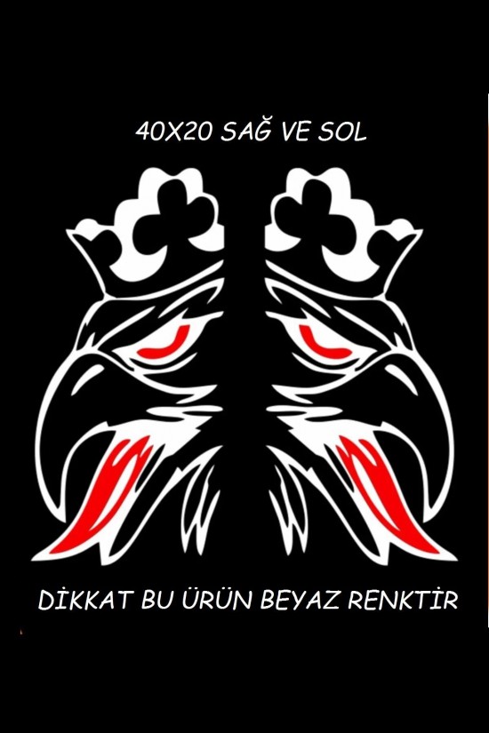 BEYAZ Kral Kartal 2 Adet Sağ Ve Sol Ticari Araç Oto Sticker 40x20 Cm