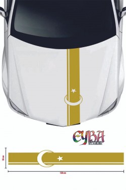 Sticker Ön Kaput Ay Yıldız Şerit Sticker - Oto Sticker 118x20cm