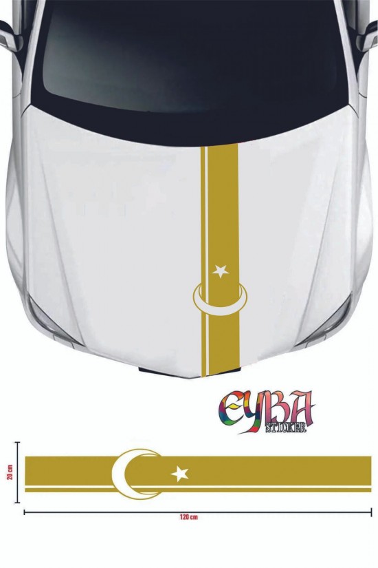 Sticker Ön Kaput Ay Yıldız Şerit Sticker - Oto Sticker 118x20cm