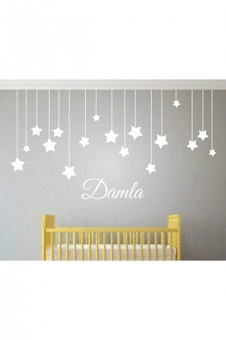 Bebek Odası Çocuk Odası Sticker Kişiye Özel Isimli Yıldız Sticker Beyaz