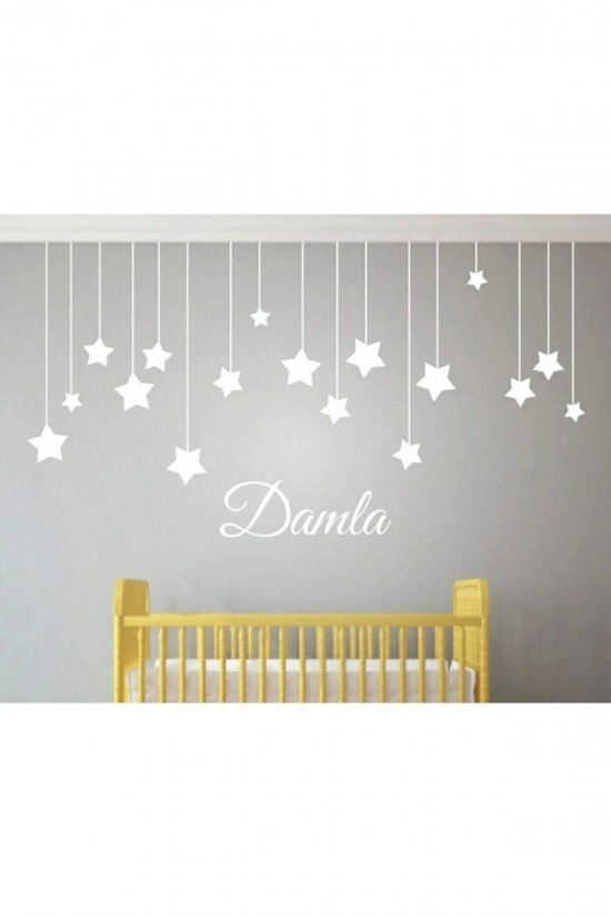 Bebek Odası Çocuk Odası Sticker Kişiye Özel Isimli Yıldız Sticker Beyaz
