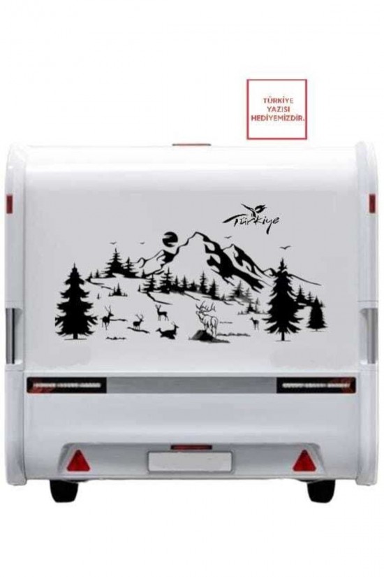 Geyikli Dağ Karavan Sticker Kamp Doğa Geyikli Dağ Karavan Sticker Kamp Doğa