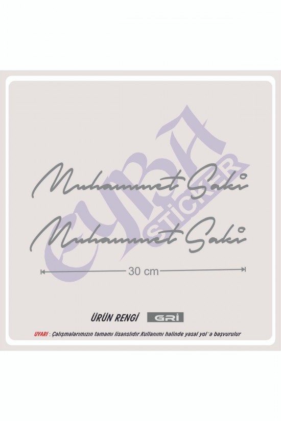 Size Özel Isim Imzası 2 Adet 30x7 Cm Ad Soyad Imza Etiket- Oto Sticker -Mesaj Atıınız-