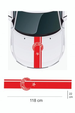 Sticker 118x22 Cm - Türkiye Cumhuriyeti Atatürk Yazılı - Uzun Kaput Oto Sticker - Araba Çıkartma