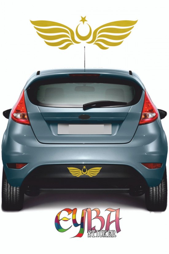 Ay Yıldız Kanatlı Türk Bayrağı 30x6 Cm Oto Kapı Cam Kaput Sticker