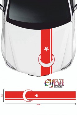 Sticker Ön Kaput Ay Yıldız Şerit Sticker - Oto Sticker 118x20cm