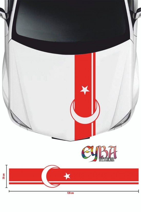 Sticker Ön Kaput Ay Yıldız Şerit Sticker - Oto Sticker 118x20cm