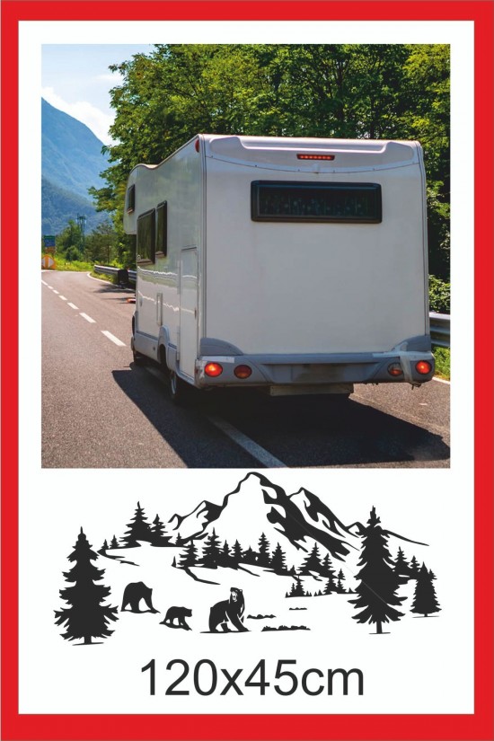 Ayı Sürüsü Dağ Orman Doğa Manzara Off Road Kam Karavan Sticker