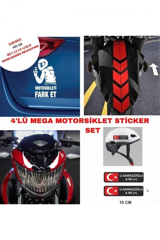 Motorsiklet 4'lü Sticker Set Venom-şerit-fark Et- Kan Grubu