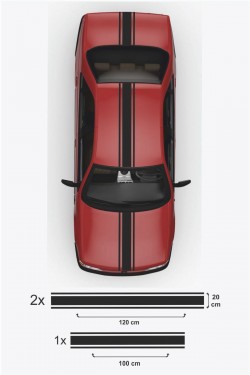 Çift Şerit Oto Sticker 3 Lü Set - Araba Sticker - Oto Sticker - 120x20cm (2adet), 100x20cm (1 Adet)