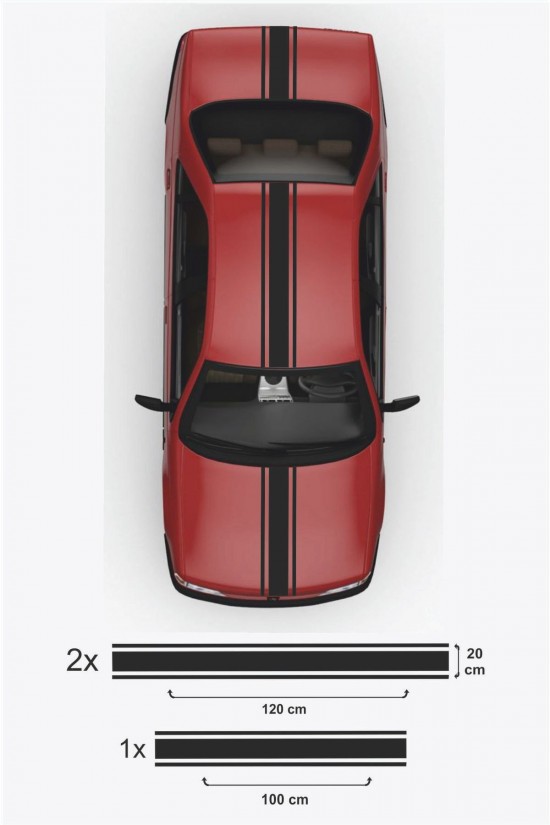 Çift Şerit Oto Sticker 3 Lü Set - Araba Sticker - Oto Sticker - 120x20cm (2adet), 100x20cm (1 Adet)