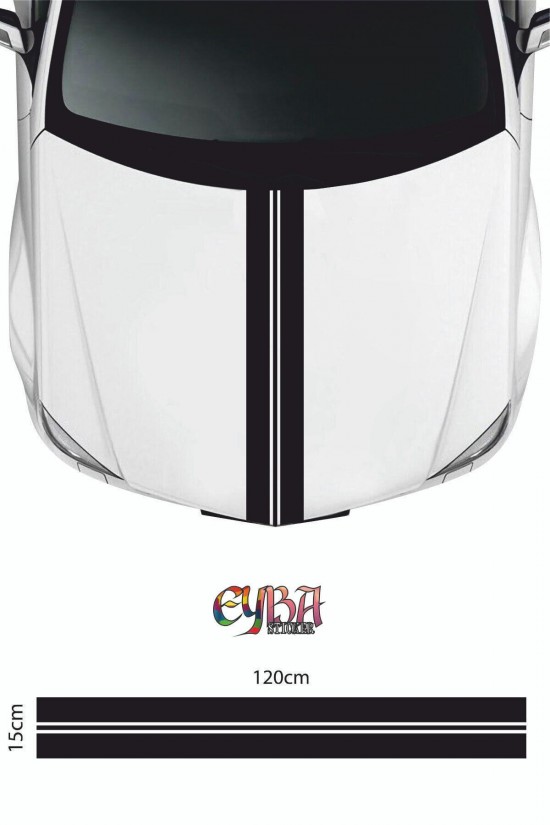 120cm X 15 Cm - Ön Kaput Şerit Sticker -çift Kaput Sticker - Araç Kaput Sticker
