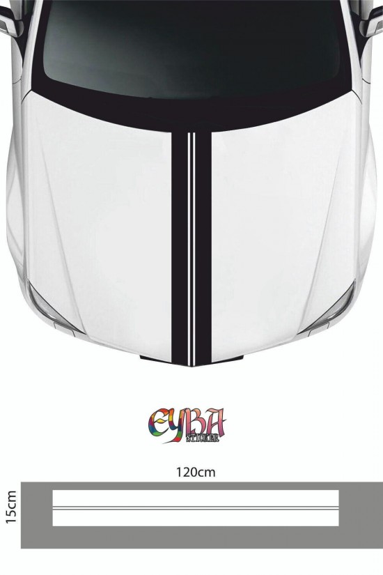 120cm X 15 Cm - Ön Kaput Şerit Sticker -çift Kaput Sticker - Araç Kaput Sticker