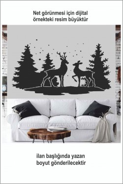 Yılbaşı Agacı Geyikler E-01 - Duvar Sticker 39x22cm - Oto Sticker Yılbaşı Agacı Geyikler E-01 - Duvar Sticker 39x22cm - Oto Sticker