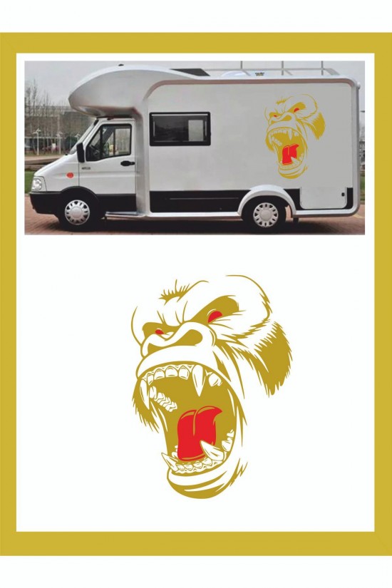Goril Sticker 62*45cm 1 Adet Kong Kafatası - Oto Sticker - Kamp Sticker - Karavan Sticker