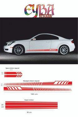 Marşpiyel,kaput,yan Ayna Oto Sticker - Araba Sticker - 5 Parça- 180x10 Cm,90x20cm,20x2,5cm Sport1