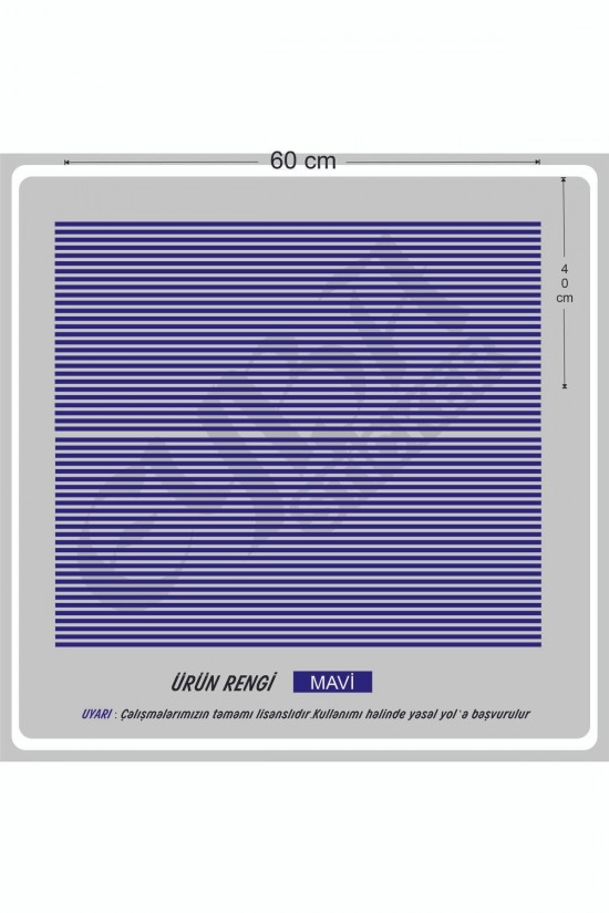 Stop çizgisi her araca uyumlu sağ sol 60x30 2 adet gönderilir çizgi kalınlığı 0; 5cm ara boşlukları 0; 5cm dir resimlerde alt kısımda ürün rengi kısmında yazan renklere dikkat ediniz ekranınızda seçili resim hangi renk iste sepete ekle yaptıgınızda o renk