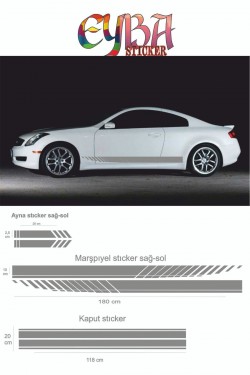Marşpiyel,kaput,yan Ayna Oto Sticker - Araba Sticker - 5 Parça- 180x10 Cm,90x20cm,20x2,5cm Sport 3