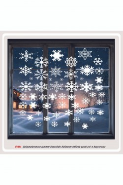 Yılbaşı Kar Tanesi Karışık Cam Vitrin Süsleme Sticker Beyaz 50 Adet