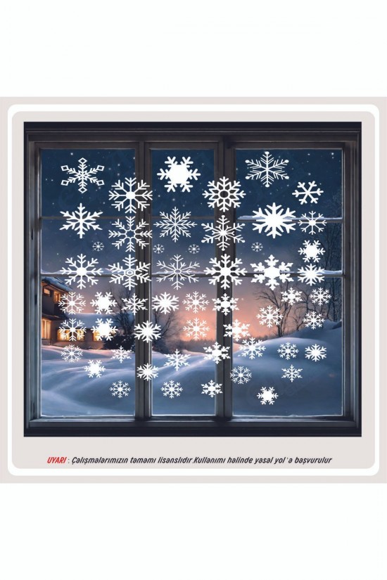 Yılbaşı Kar Tanesi Karışık Cam Vitrin Süsleme Sticker Beyaz 50 Adet