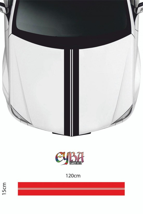 120cm X 15 Cm - Ön Kaput Şerit Sticker -çift Kaput Sticker - Araç Kaput Sticker