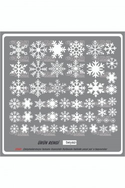 Yılbaşı Kar Tanesi Karışık Cam Vitrin Süsleme Sticker Beyaz 50 Adet