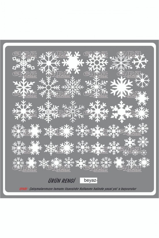 Yılbaşı Kar Tanesi Karışık Cam Vitrin Süsleme Sticker Beyaz 50 Adet